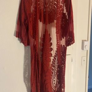 Long Red Lace Duster